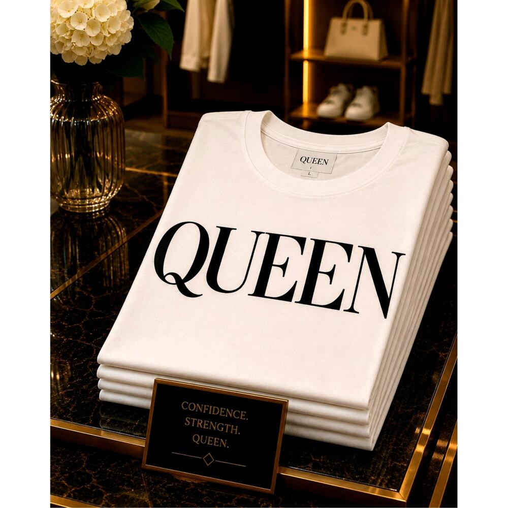 Queen White with Black Letters Tee Shirt - L